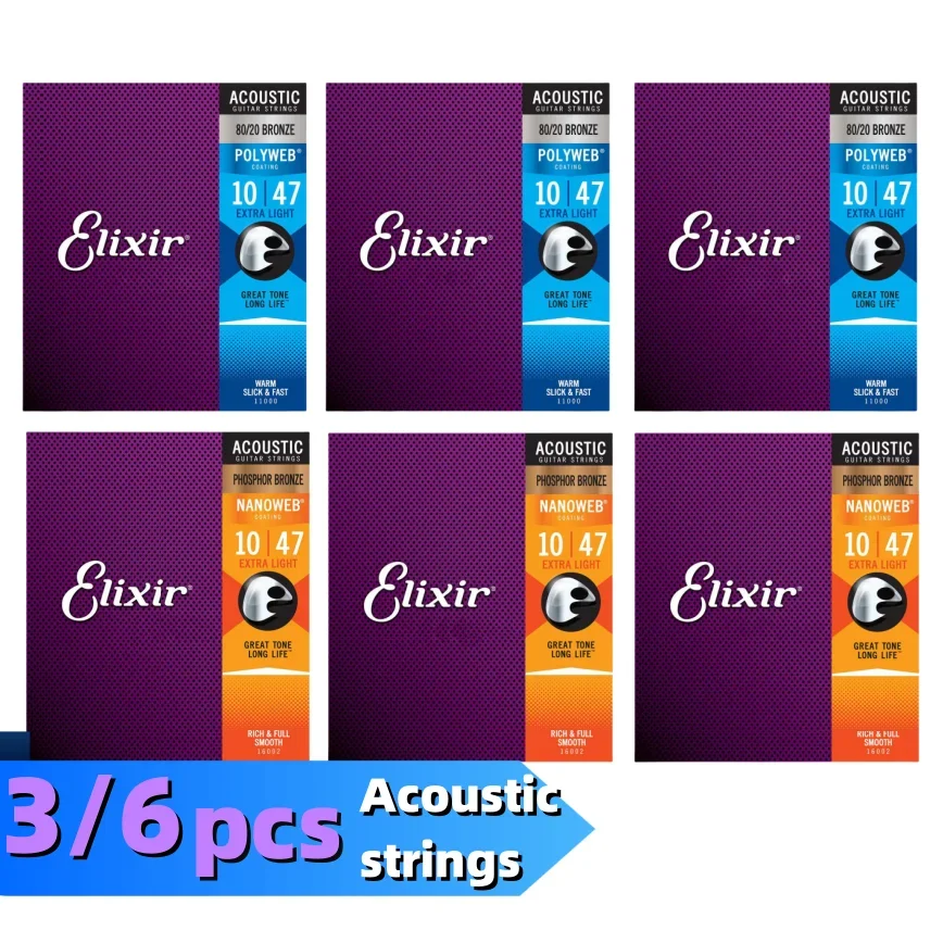 Elixir 3/6 Pcs Popular Music Parts Acoustic Ballad Strings 16002 11002 Wholesale Rock Electric Guitar Digital String 19052 12052