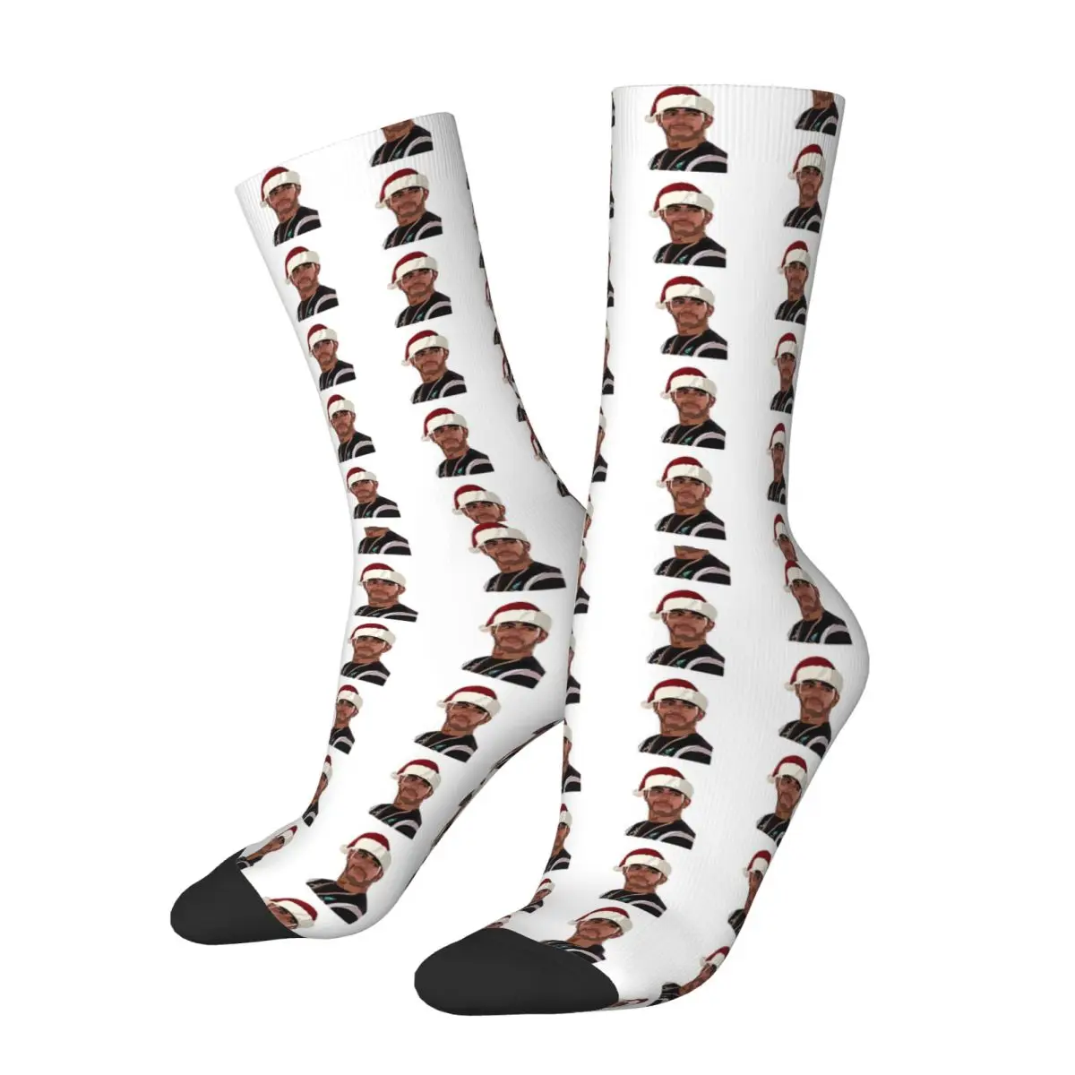 Funny Happy Men's compression Socks Lewis Hamilton Santa Hat Socks Retro Harajuku Lewis Hamilton Hip Hop Novelty Pattern Crew