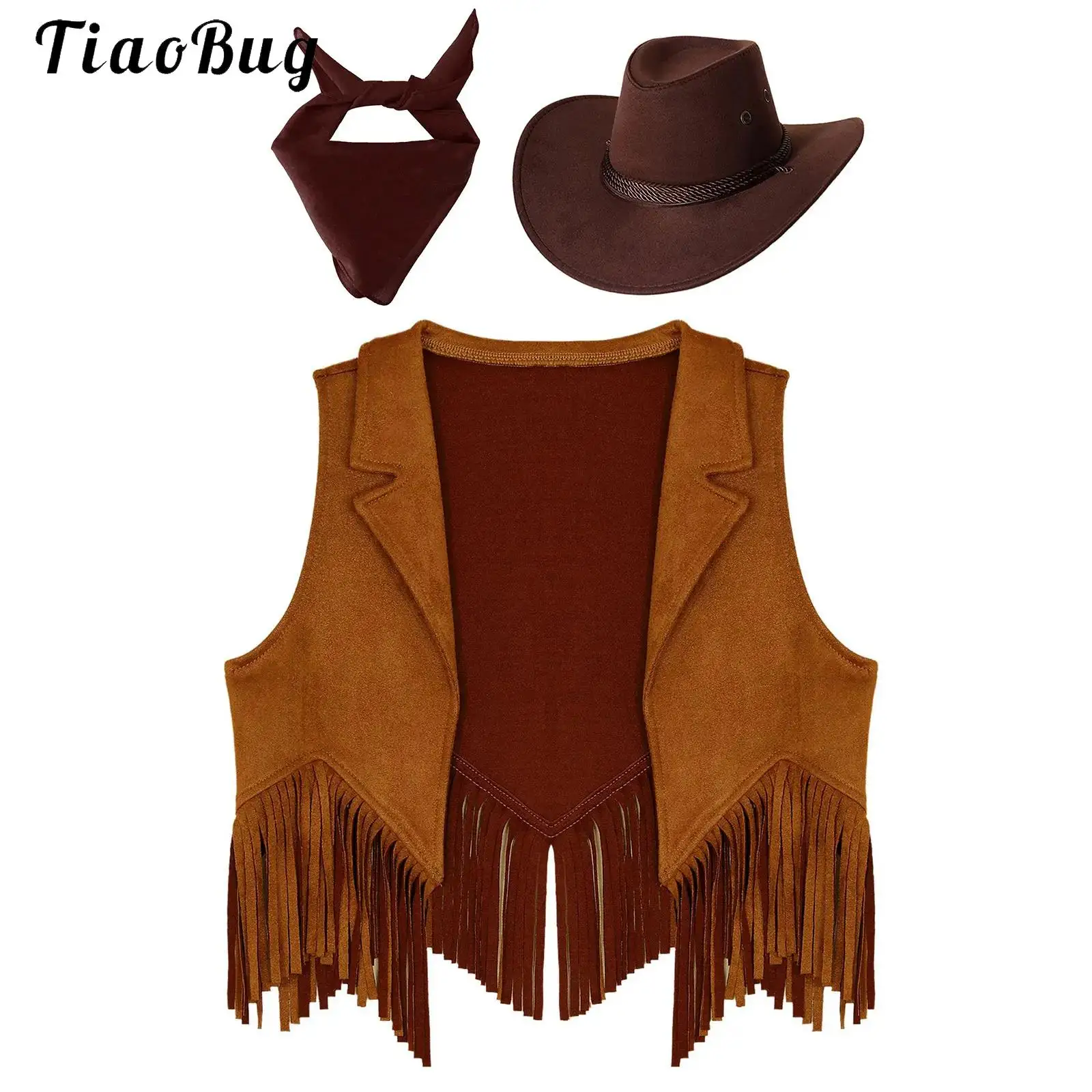 

Kids Fringe Vest Leather Suede Vest Tassels Vintage Western Country Cowgirl Cowboy Vest Cardigan Cosplay Waistcoat Jacket Outfit