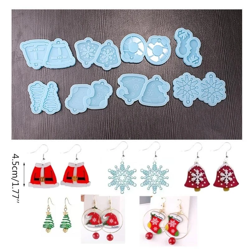 

8Pcs Christmas Themed Silicone Resin Epoxy Jewelry Casting Mold for DIY Earrings Craft