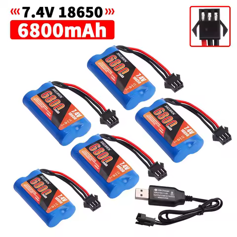 SM-3P Plug Upgrade 7.4V 6800mAh Li-ion Battery With USB Charger For MN82 MN128 MN78 LC79 Remote Control Car Battery 2S 18650 25C