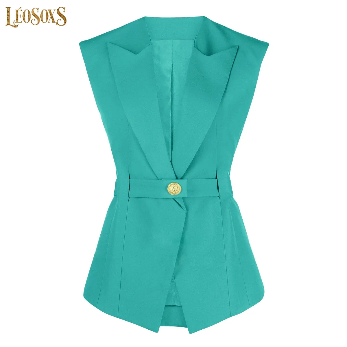 LEOSOXSSummer New HighQuality Fashionable Temperament Commuter Sleeveless One Button Slim Fit Women's Suit Collar Multifunctiona