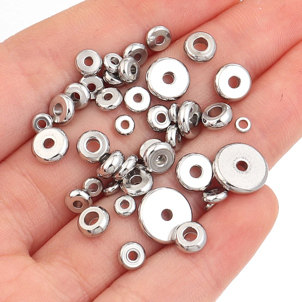 SAUVOO Edelstahl Flache Runde Perlen Metall Lose Spacer Perlen Für Halskette Armband DIY Schmuck Machen Erkenntnisse Liefert – Detail 2