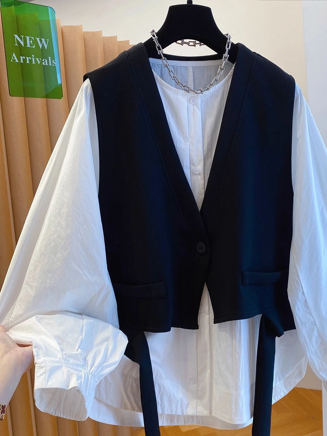 

Extra Large 300 Pou Vest irt Two-Piece Set Loose Sle Women's Men's Spring Autumn New Faion Layering Top Ins Sle