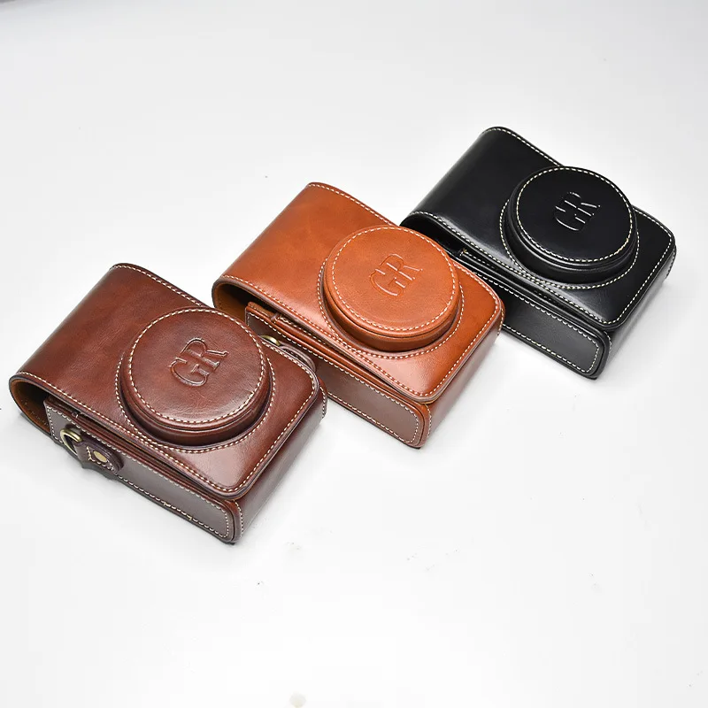 PU Leather Case Camera Bag Pouch Full Body Cover Protector for Ricoh GR GRII GRIII GR2 GR3 Protective Shell with Shoulder Strap