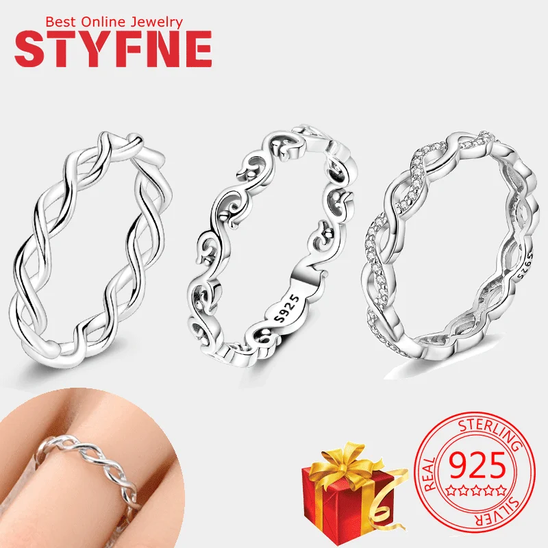 

925 Sterling Silver Woman Rings Double Layered Winding Exquisite Jewelry Anniversary Wedding Ring With Gift Bag