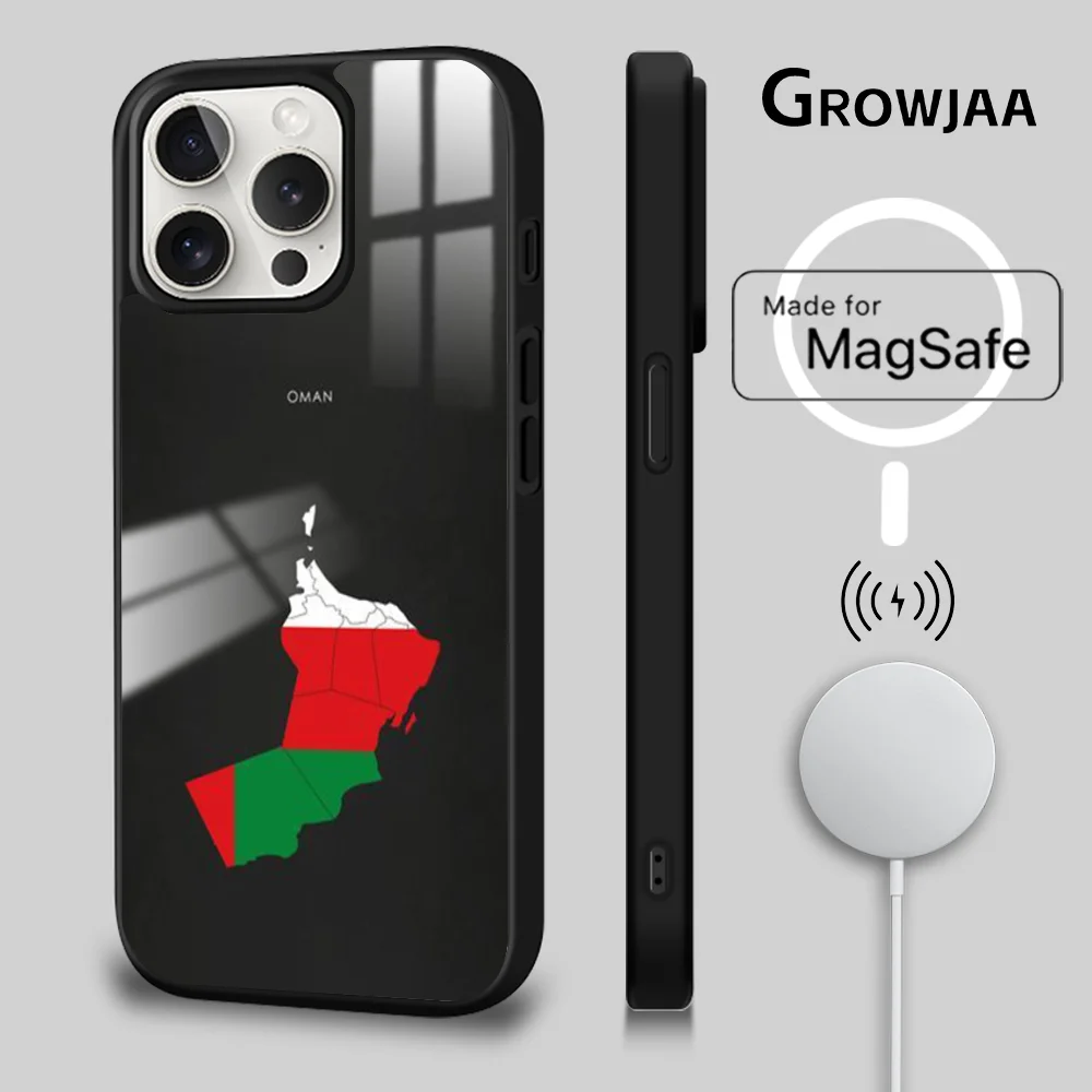 Oman Passport Flag Phone Case For iPhone 16 15 14 13 12 11 Pro Max Plus Mini Magsafe Mirror Wireless Magnetic Cover