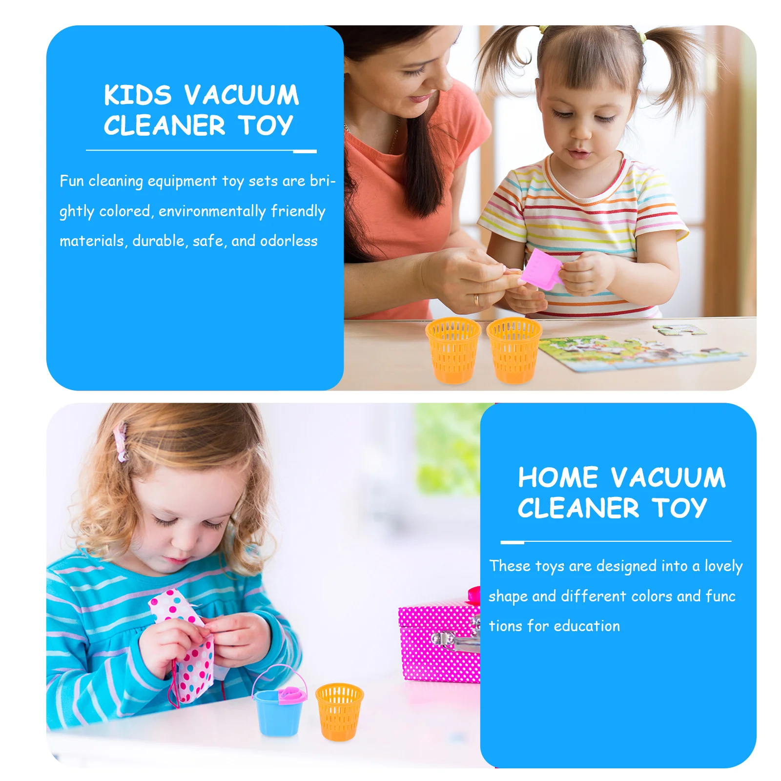2 セット子供用集塵機クリーニングキット明るい色の安全なプラスチック家庭用掃除機ごっこ遊びセットクリエイティブ屋内