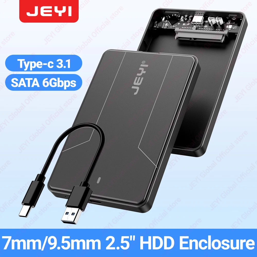 JEYI 2.5 Inch SATA Hard Drive Enclosure 5Gbps Type C 3.1 to SATA 3.0 Tool External HDD Case for 7mm/9.5mm 2.5