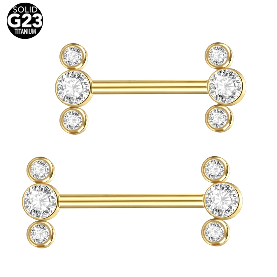 1PC Titanium 14G Internally Thread Zircon Nipple Barbell Ring CZ Bezel Set Nipple Tongue Earrings Piercings Sexy Women Jewelry