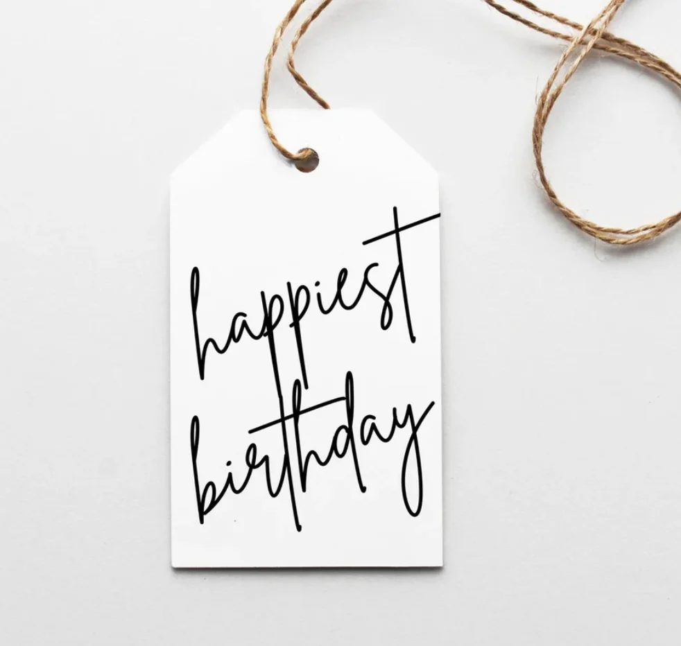 50pcs Personalized Happiest Birthday Printable Gift Tag, Minimalist Birthday Tag, Printable Hang Tag, Bakers Tag, Black and Whit