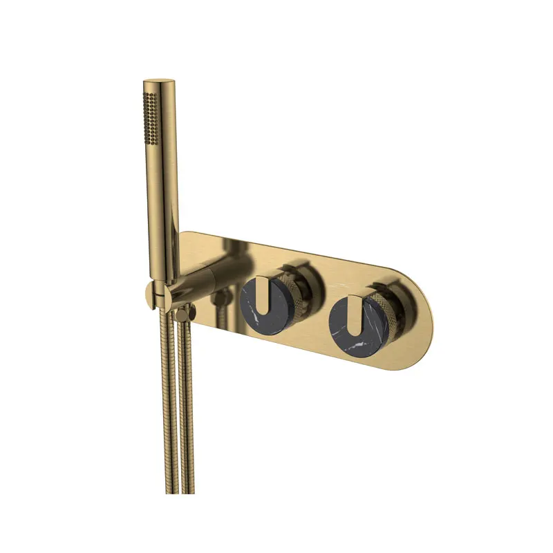 New Arrival Luxury High Quality Marble And Knurling Handle Brushed Gold Shower Mixer