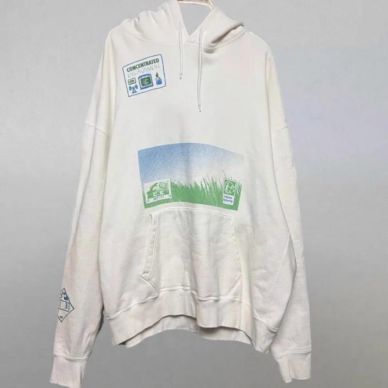 Green Environmental Print Oversized CAVEMPT Hoodie Abstract Patchwork Label Casual Loose Embroidered Logo CE Hooded Sweatshirts
