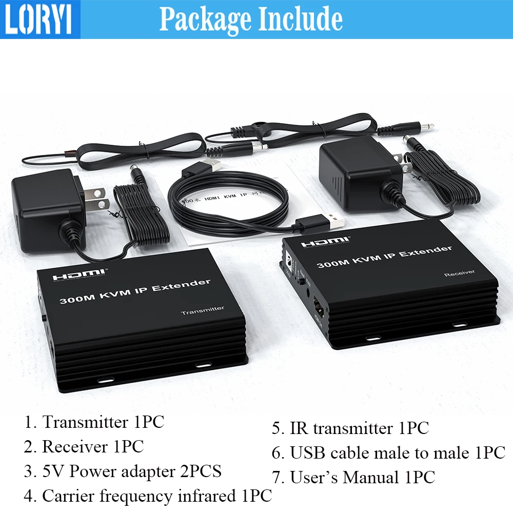 LORYI 300M HDMI KVM IP Extender 1080P 60Hz KVM nad IP przełącznik sieciowy obsługi do 300M Cat5e/6 do odbiornik HDMI myszy klawiaturowej