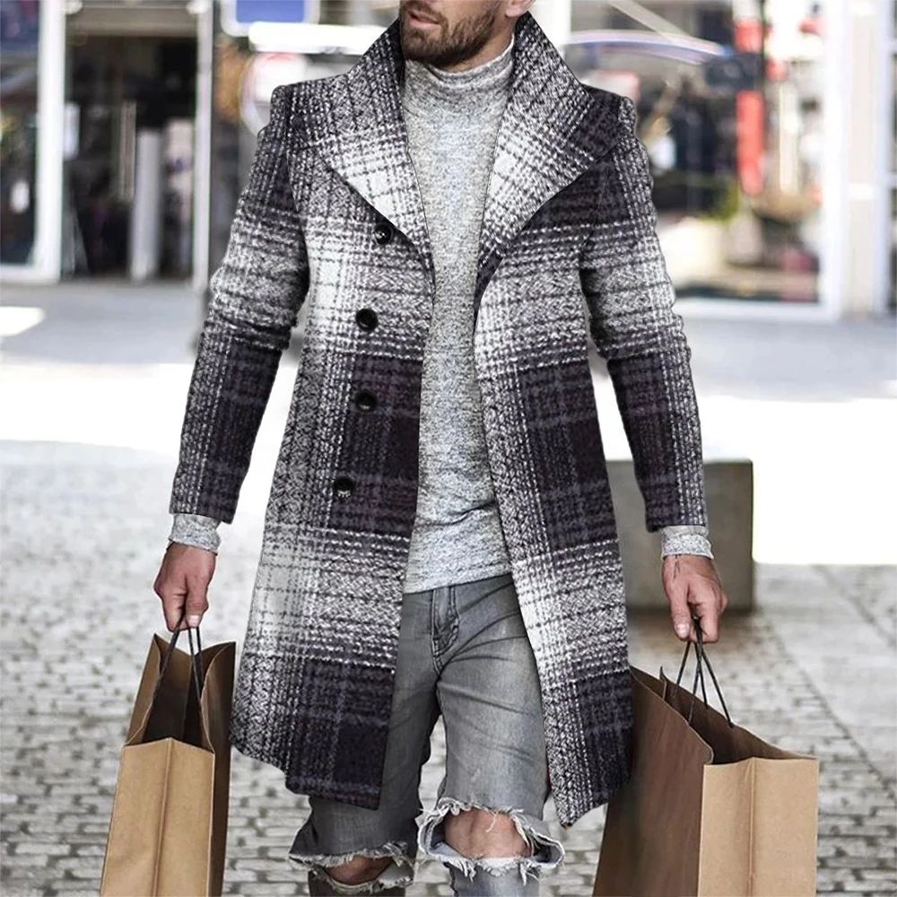 2023 Hot Style Autumn And Winter Men's New All-matching Men's Mid-length Trench Coat British Style Lapel Slim Wool Coat