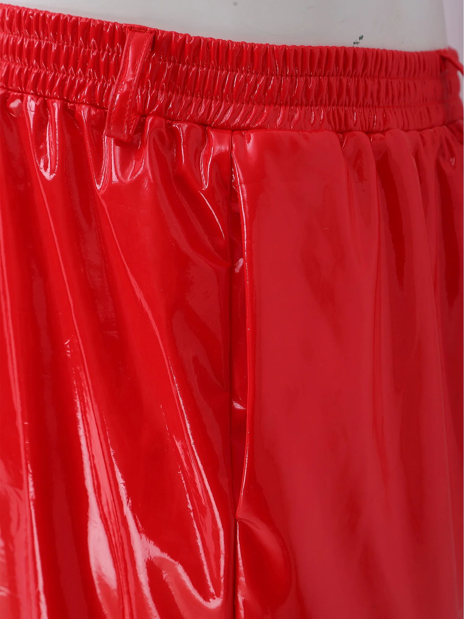 Men Patent Leather Jogger Pants Punk Trousers Raves Party Clubwear Metal Chain Detail Elastic Waistband Long Pants with Pockets view 5