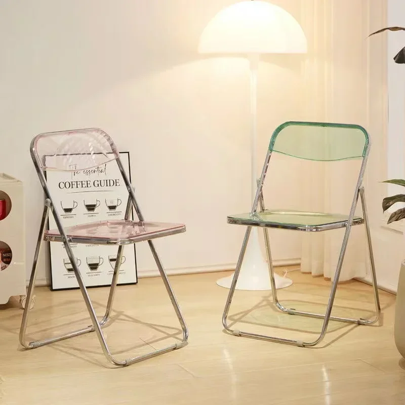 

Silla de comedor plegable transparente, asiento de diseño, cristal acrílico rojo