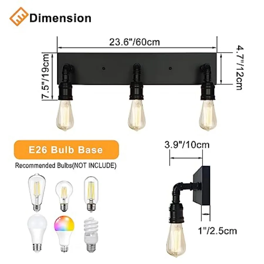 Bathroom Vanity Light Fixture, Farmhouse Water Pipe Wall Sconce for Powder Room, Industrial Wall Light for Dressing Room, Bedro view 4