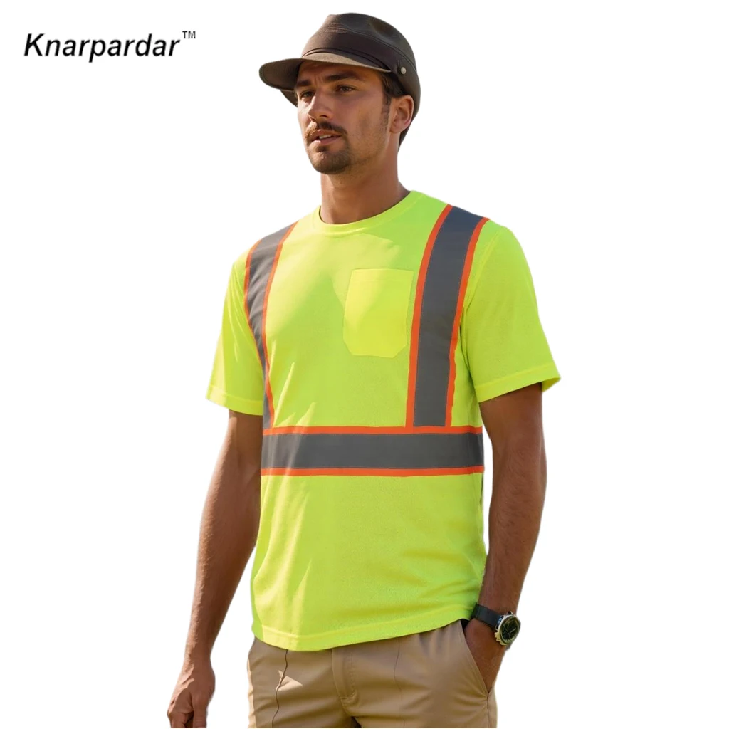 New Arrival Men's Hi Vis Black T Shirt Reflective Safety Short Sleeve Working Clothes High Visibility Safety Shirt Workwear