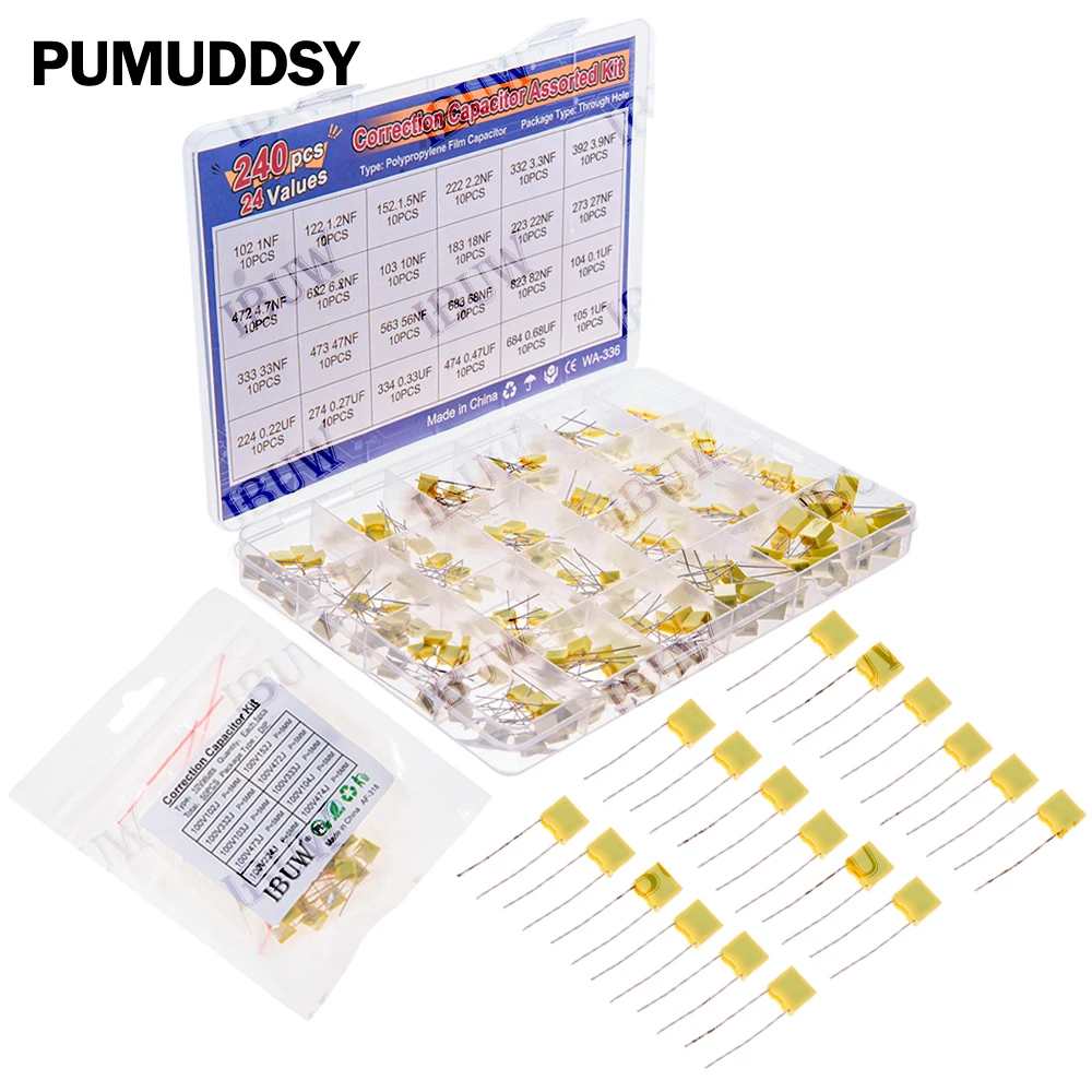 Polypropylene Safety Plastic Film kit 100nf 220nf 10nf 47nf 22nf 1nf 0.47uf 0.1uf 330nf Correction capacitor