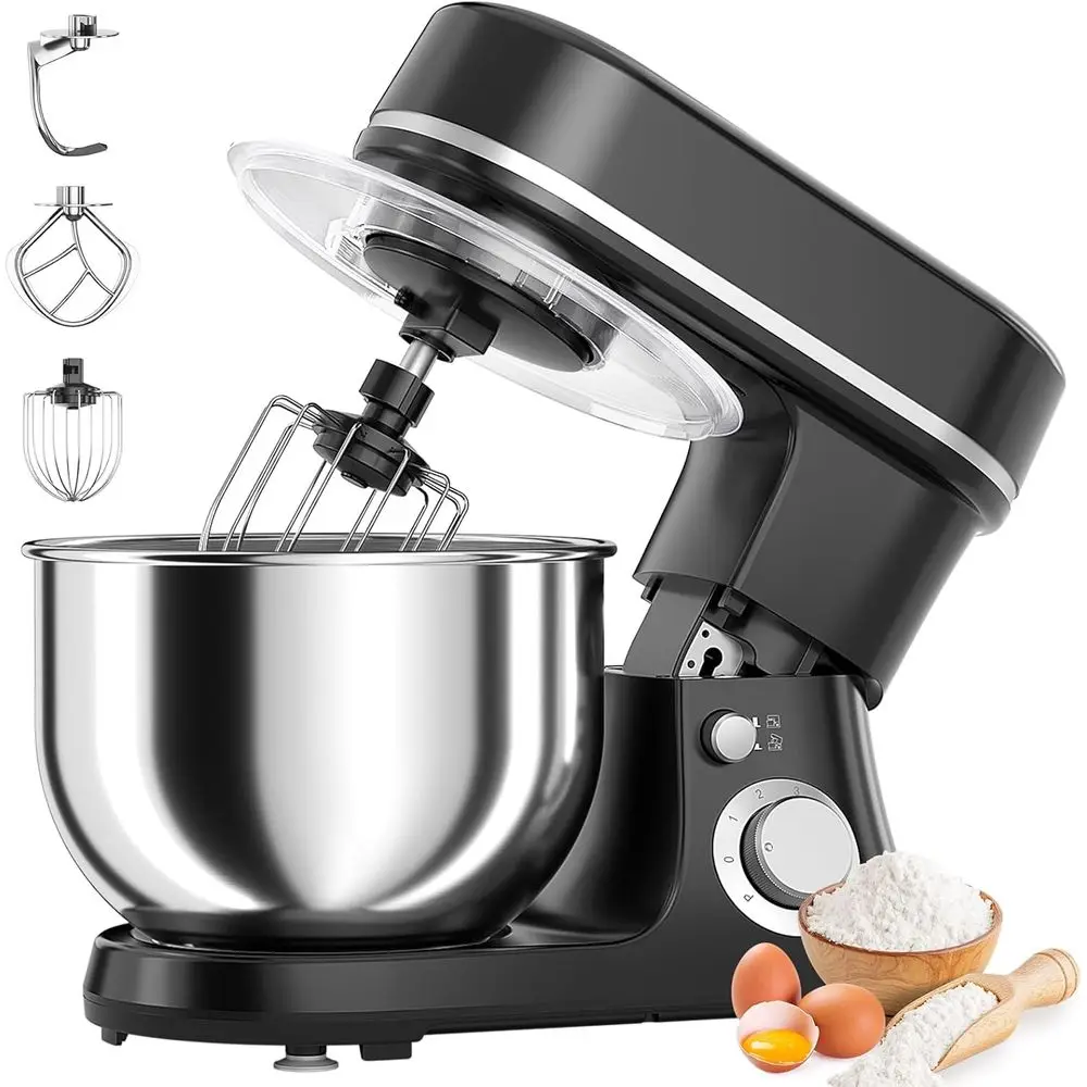 

800W 5.3 Quart 6-Speed Stand Mixer with Dough Hook, Whisk, Beater for Baking - Black