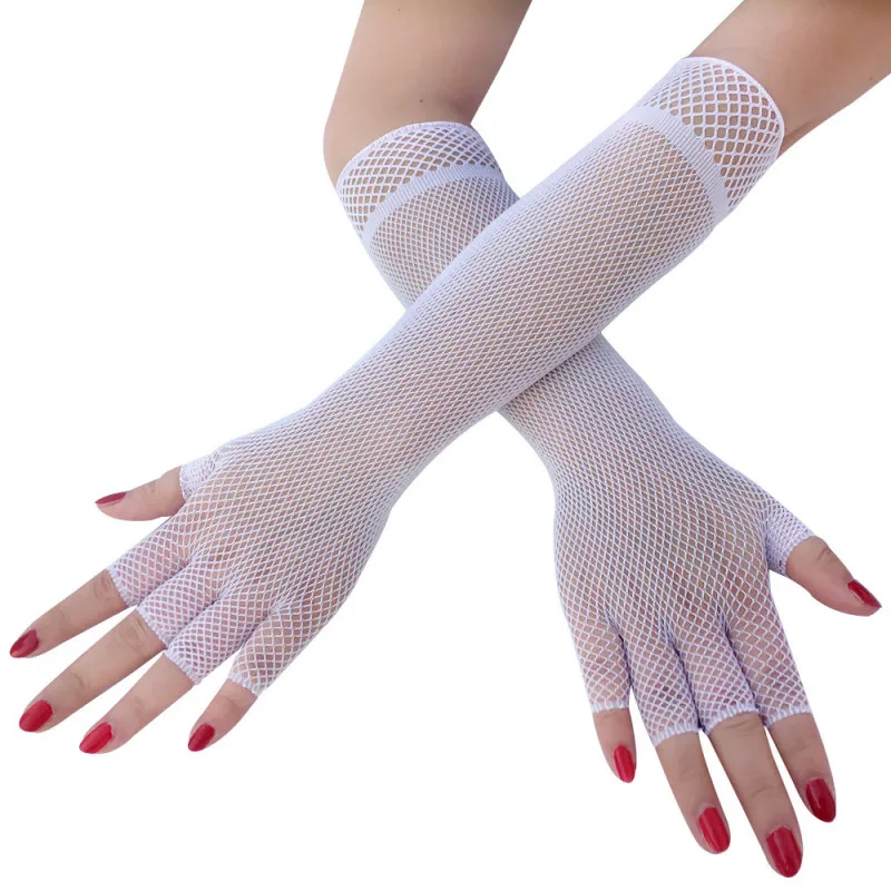 

Sexy Black White Half Finger Ball Party Props Sun Protection Hollow Fishnet Glove Cosplay Punk Stage Performance Fingerless S174