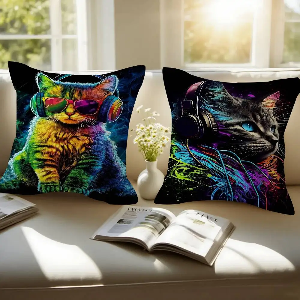 Animal Monkey Cat Dog Headphone Dj Music Pillowcase Toon Gift Cushion Cover Bedroom Home Sofa Chair Seat Decor Pillow Case