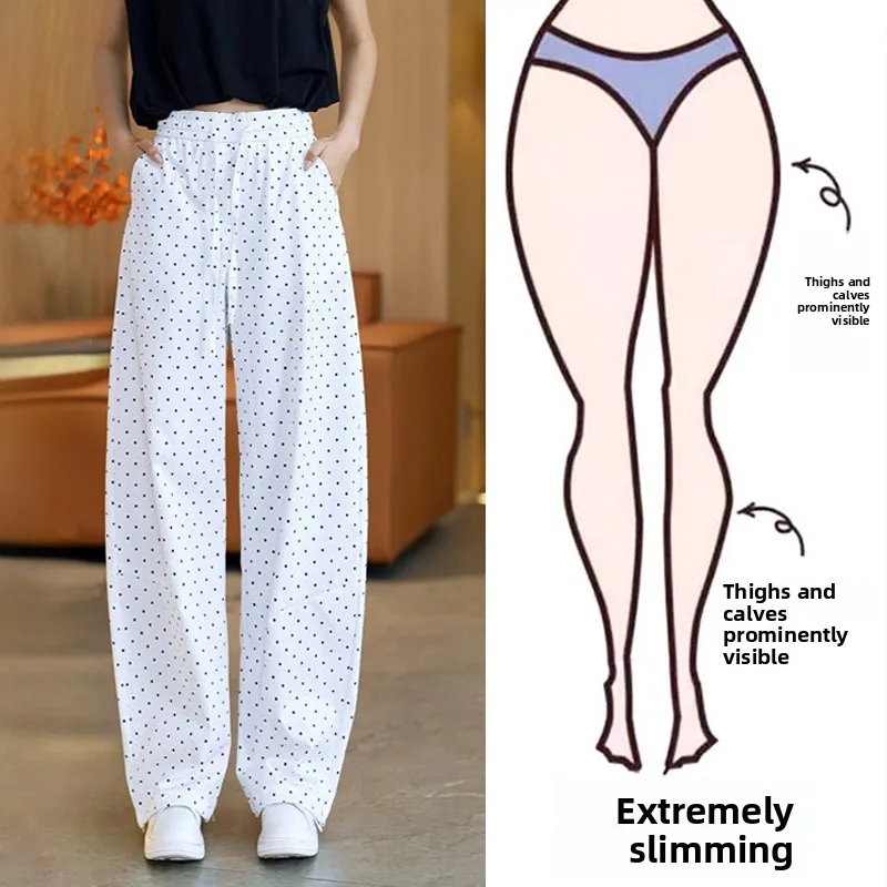 

Summer High Waist Polka Dot Wide Leg Pants Women's plus Size Loose Slimming Casual Pants Bend Knife Shape Comfortable Fit