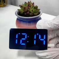 7*4cm Mini Digital Alarm Clock TEMP Date 3 Alarms Night Mode Power-off Memory Table Clock USB Powered Always On 12/24H LED Clock