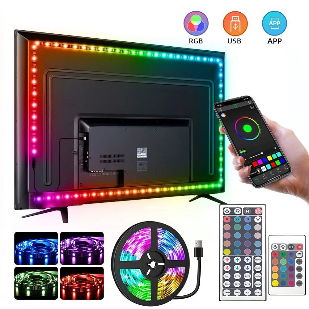 LED 스트립 빛 RGB 색상 USB Tpae 블루투스 LED 스트립 침실 장식 5050 1m 2m 3m 4m 5m 10m 15m TV LED 백라이트 파티