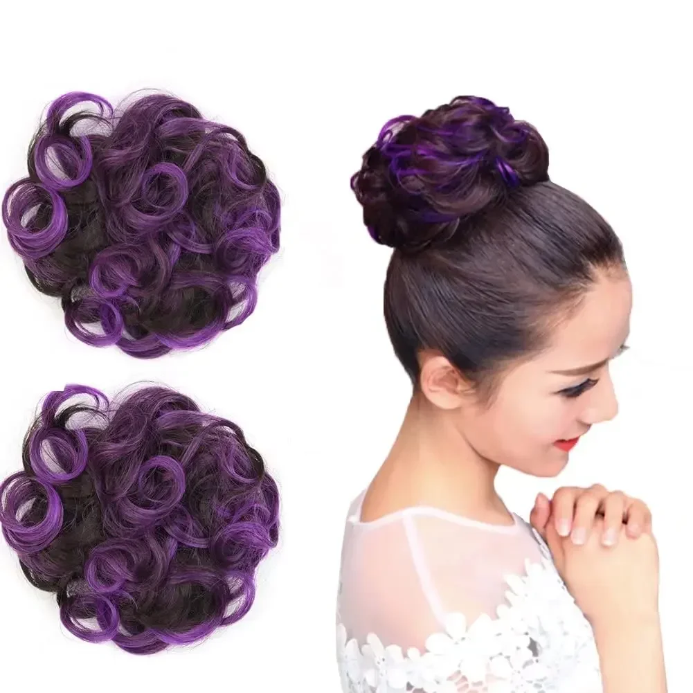 Synthetic Messy Bun Purple Updo Hairband Flexible Scrunchies Curly Hairpieces Chignon Headband Scrunchie