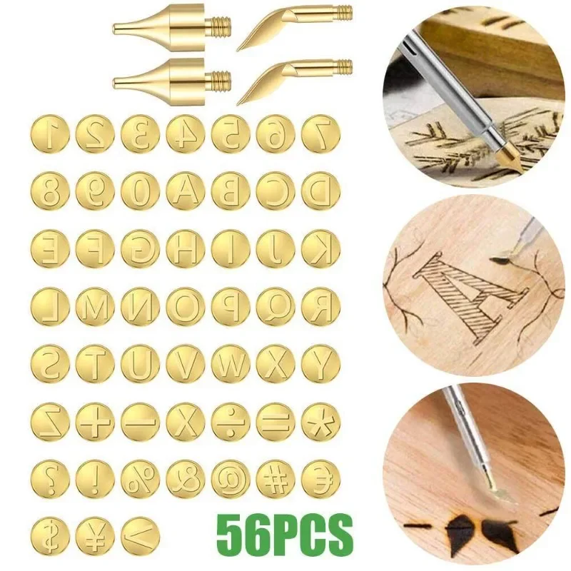 

56pcs Wood Burning Tool Kit with 26 English Letters Carving Pyrography Pen Tips