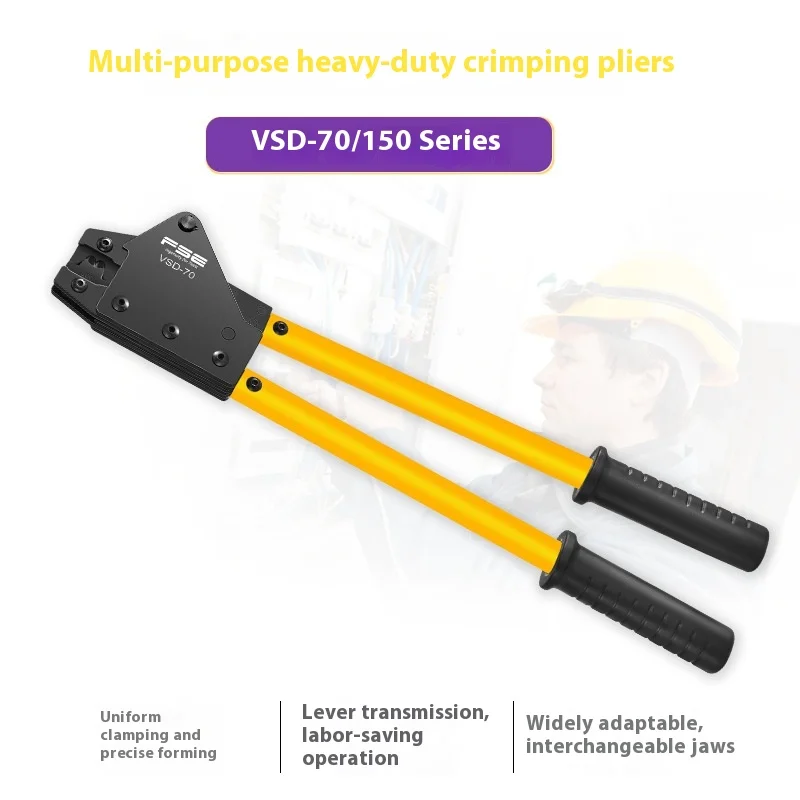 

Multifunctional heavy-duty crimping pliers VSD-70/150, terminal crimping pliers for OT/SC peep-nose copper lugs.