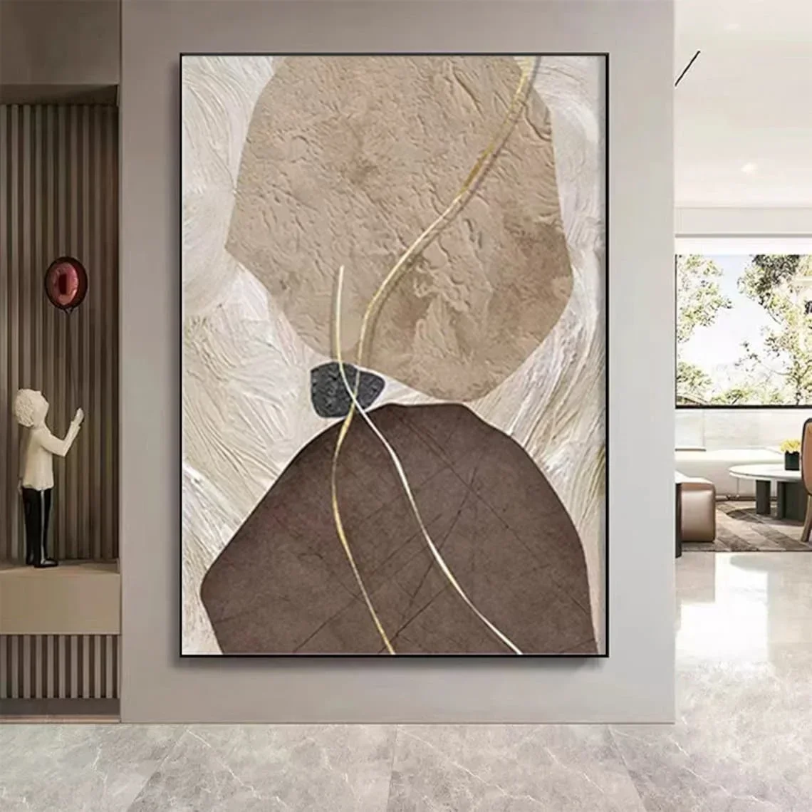 Large Beige Abstract Handmade Painting Wabi-sabi Wall Art Black and Beige Painting Earth Tone Painting Wall Art Large Home De
