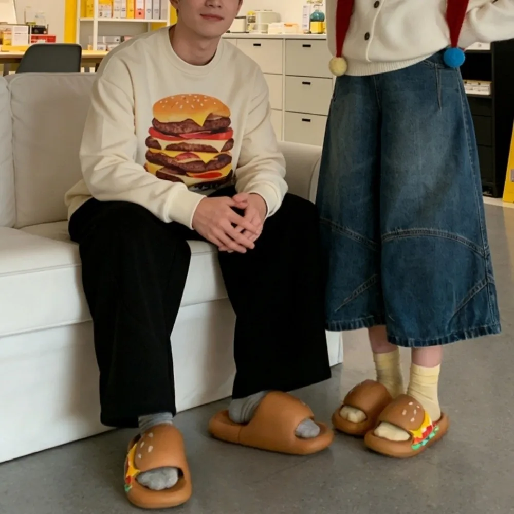 

Creative Simulation Hamburger Slippers Funny Soft Bottom EVA Hamburger Slippers Thick Sole Non-Slip 3D Hamburger Slides Bedroom