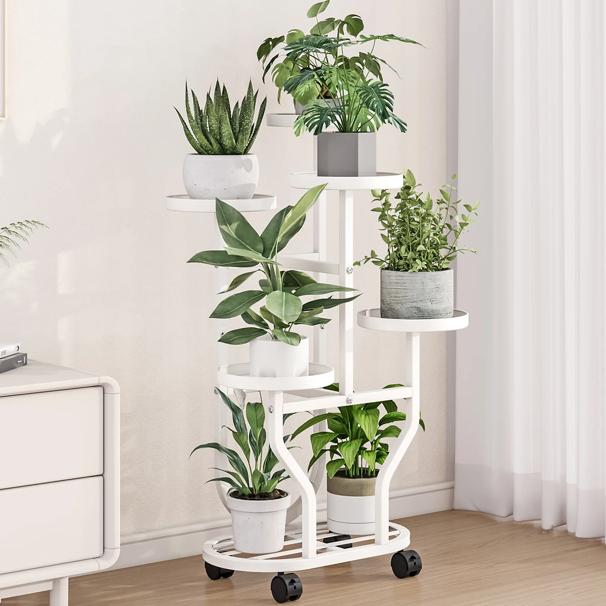 Creative Plated Wrought Iron Modern Simplicity Flower Pot Rack Outdoor Living Room Metal Plant Stand with Wheels