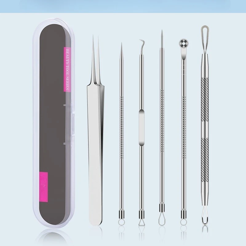 مجموعة ملاقط البثور المكونة من 6 قطع - أدوات إزالة حب الشباب والرؤوس السوداء دقيقة جدًا للعناية ببشرة الوجه