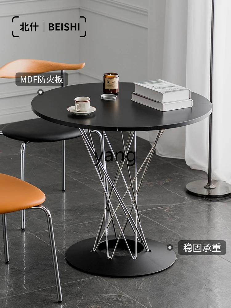 LXL Dining Table Home Nordic Creative round Dining Table Iron Coffee Shop Tempered Glass Negotiation