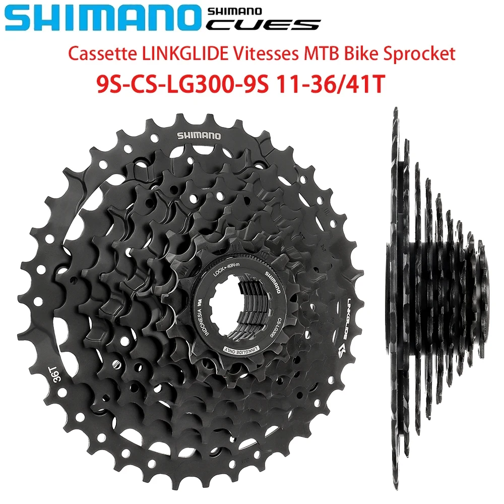 SHIMANO CUES 9 Speed CS-LG300 Cassette Sprocket For MTB Bike 9V 11-36T/41T LINKGLIDE Black Flywheel Original Equipment