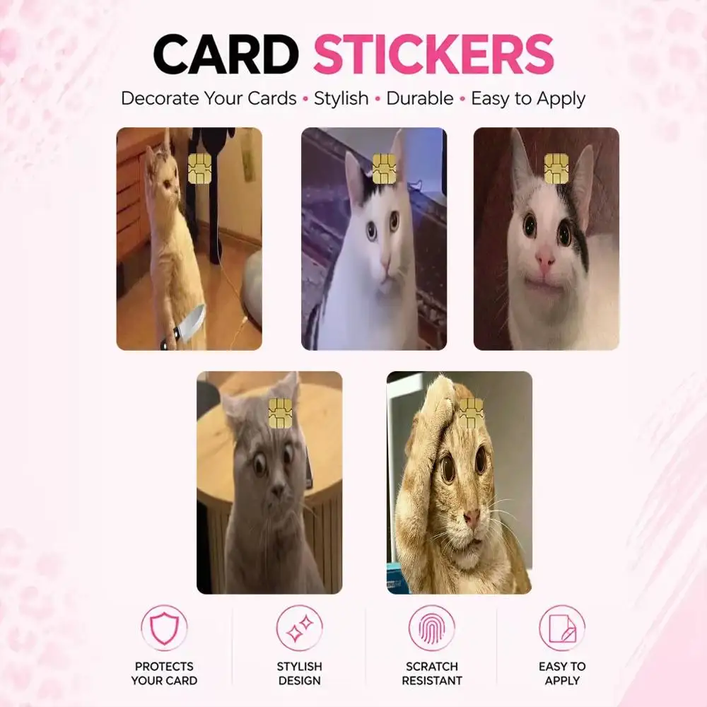 Funny Cat Meme  High‑Res Game Chip Decals Credit Card Mini Waterproof Vinyl Ornament Useful Gift