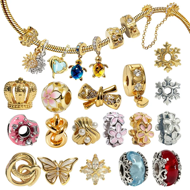 Ginal Charms Bead, weiße Gänseblümchen-Blumen-Abstandshalterperle & Weihnachtszauber-Murano-Glas-Charm-Perle passend für Anhänger-Armbänder Damen OriJewelry Geschenk