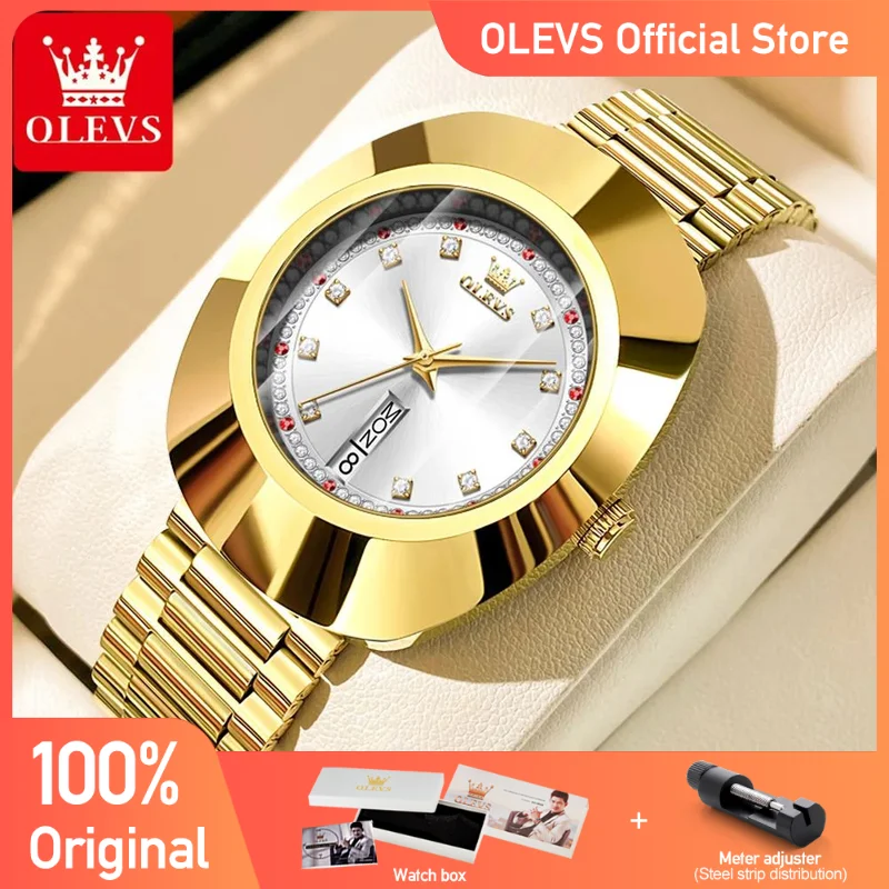 OLEVS Women\'s Watches Luxury Gold Large Dial Original Wristwatch for Girl Waterproof Luminous Fashionable Diamond Dial Date Week