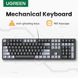 UGREEN-Teclado mecánico 108 PBT, teclas con cable, interruptor rojo, ruso/coreano/EN, para escritorio, portátil, Windows, Mac OS, juegos