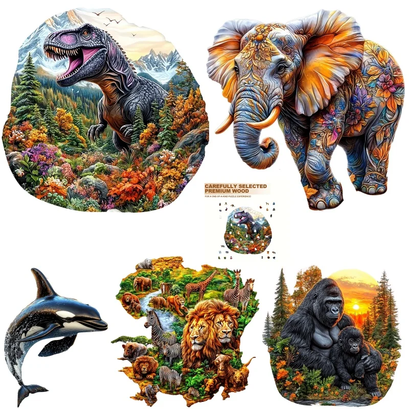Elephant Dinosaur Animal Wooden Puzzle Irregular Animal Shape Leisure Entertainment Halloween Christmas Birthday Gift