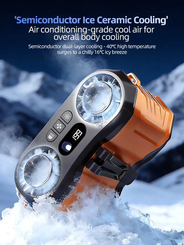 2026.Portable Chip Cooling Fan with 16 ℃ Ice Ceramic Cooling, Wearable Air Cooler, Waist and Neck Hanging Fan