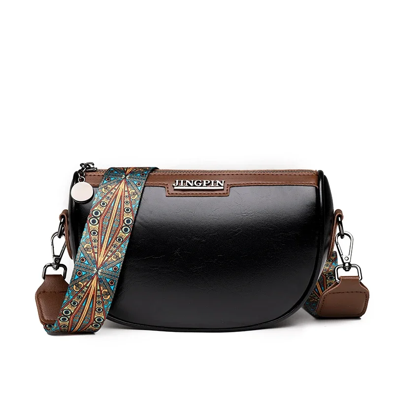 Vintage Designer Fashion PU Leather Underarm Saddle Bag for Women Black Crossbody Shoulder Bag