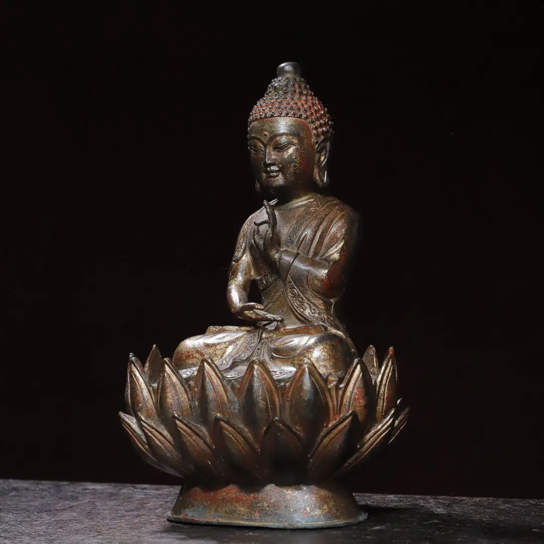 Brass Gold Gilded Amitabha Shakyamuni Buddha Statue Living Room Temple Desktop Decor