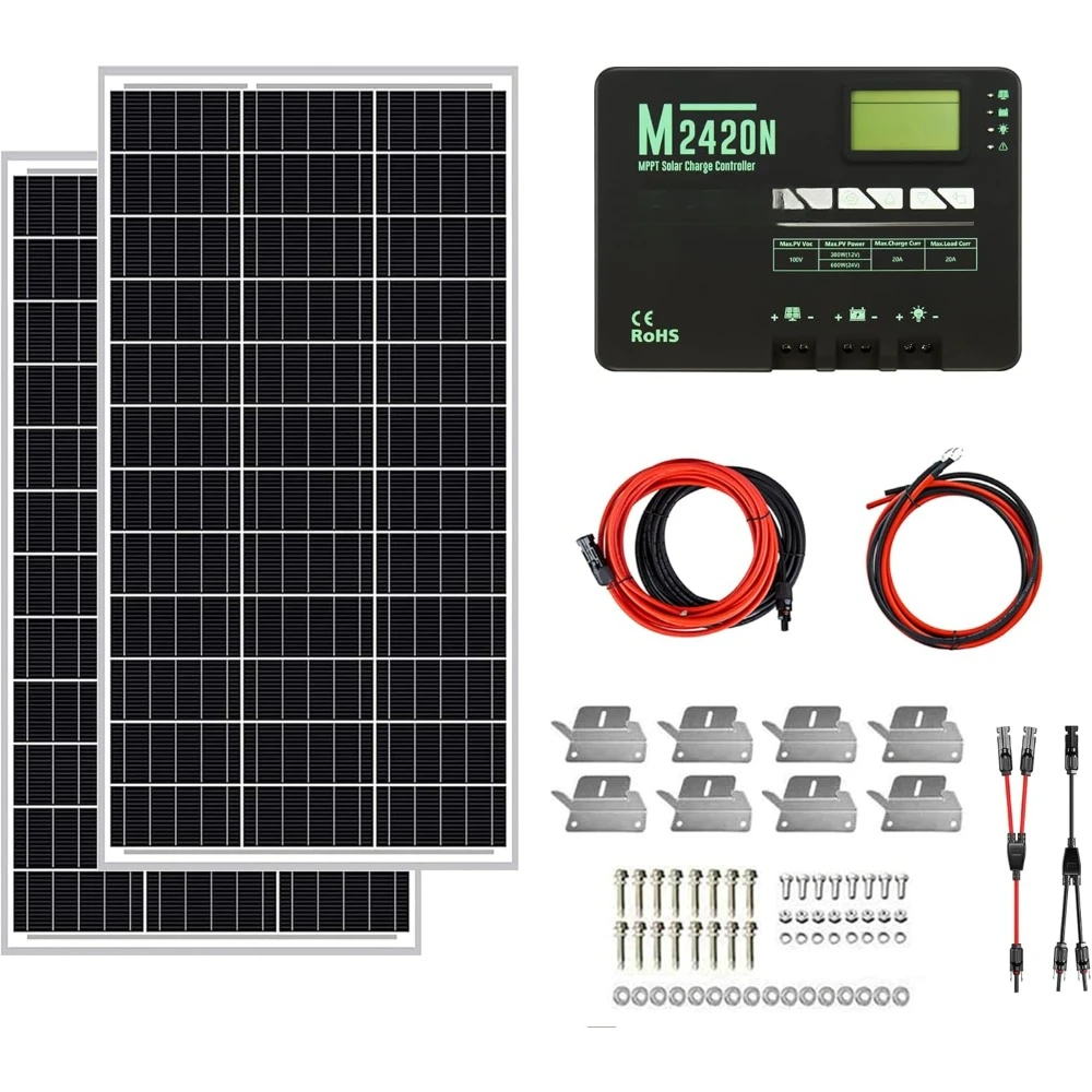 200W 12V Solar Power Kit | Mono Rigid , 20A Solar Charge Controller | RV, Trailer, Camper, Marine, Off Grid, Solar Projects