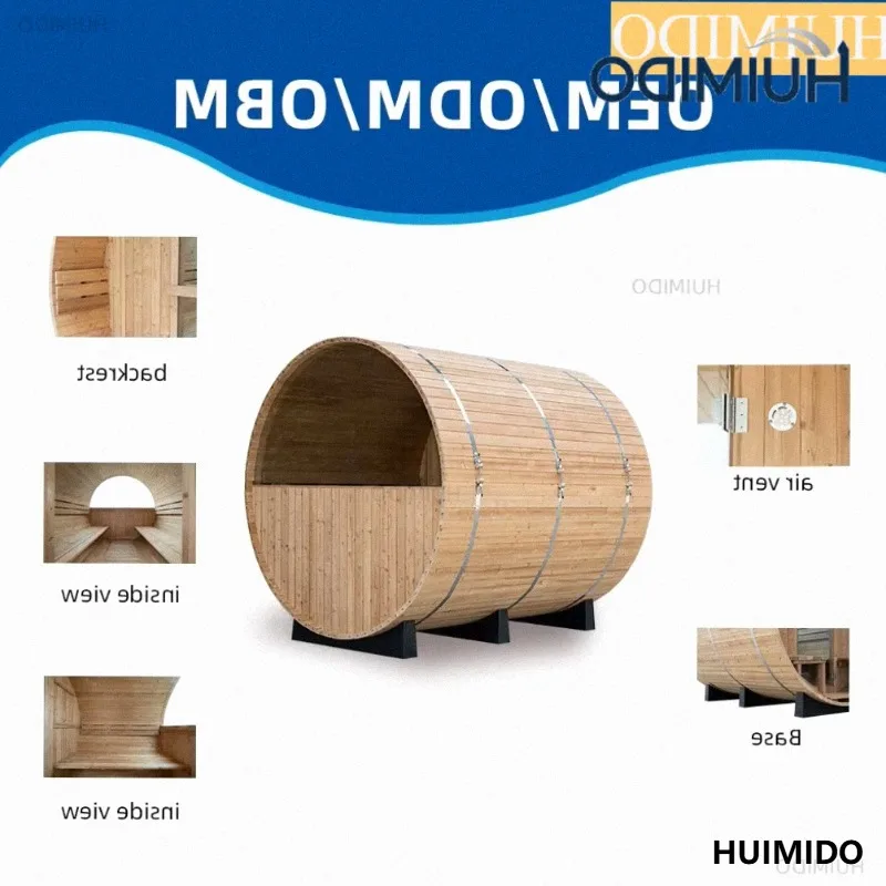 Barrel outdoor sauna, solid heat-treated pine home sauna for 4 people, customizable wooden furniture