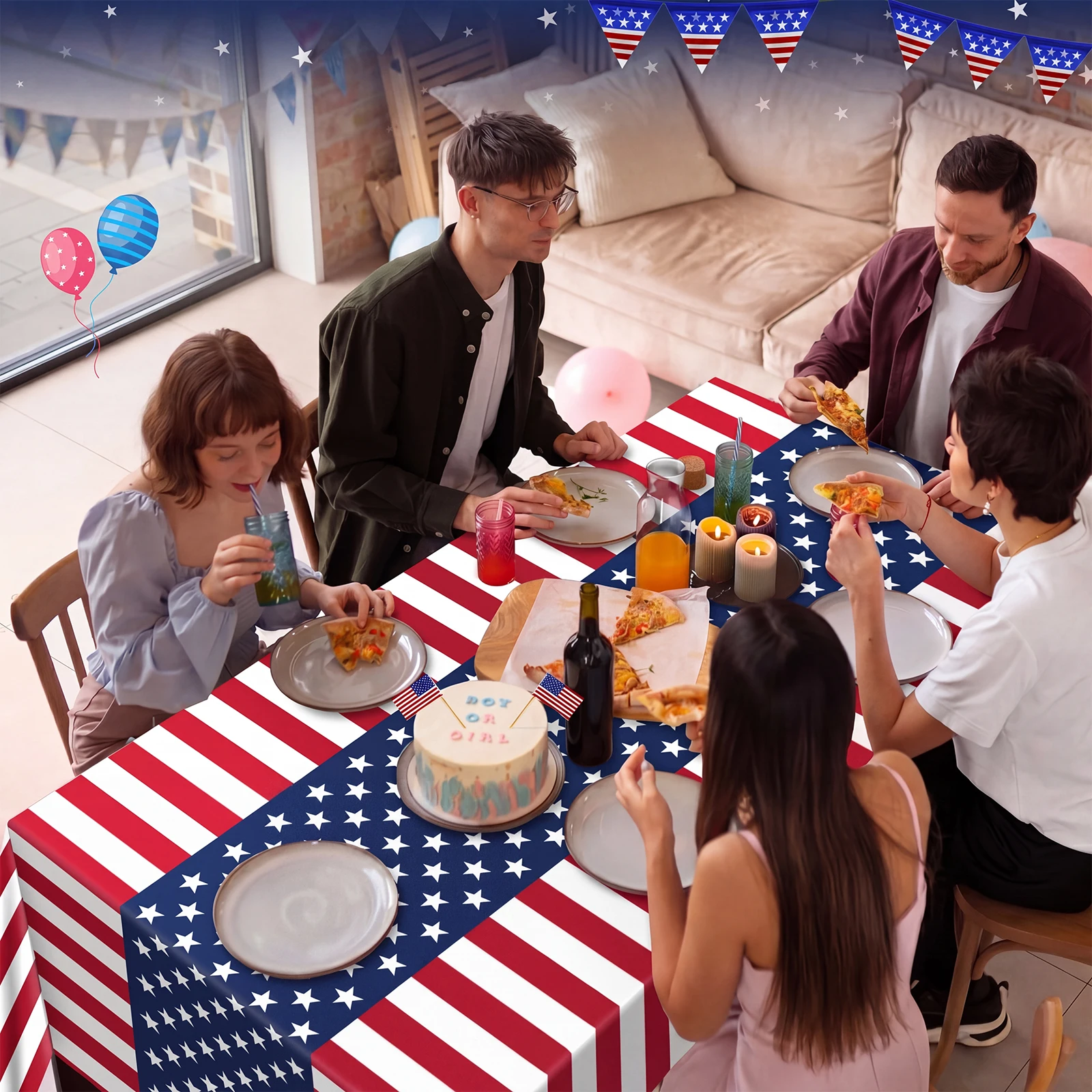2Pcs July 4th Veterans Table Cloth Waterproof Patriotic Flag Themed Tablecloth Party Backdrop Decorations for Event Accessories